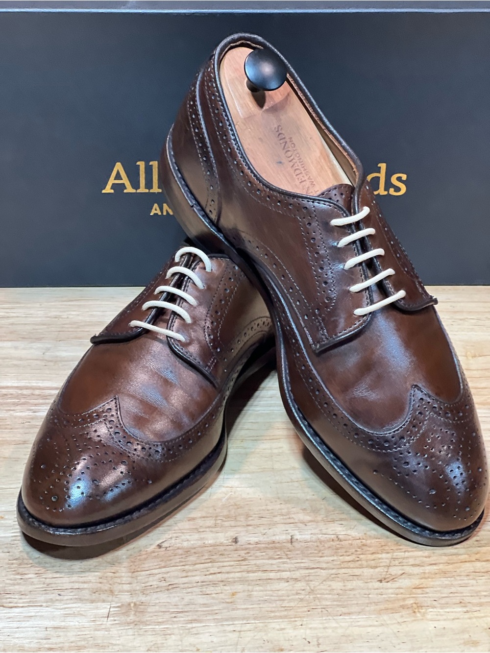 Allen Edmonds Geary Men’s Tobacco Brown Wingtip Derbies Sz 8.5 3E Made In 🇺🇸